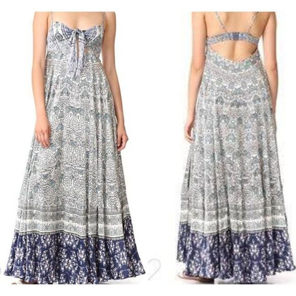 ROCOCO SAND Blue Floral Print Sleeveless Open Back Maxi Dress Size S - Picture 1 of 9